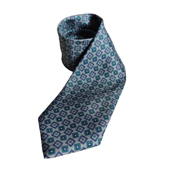 Vintage Lanvin Men's Grey 100% Pure Silk Made in Italy Geometric Neck Tie - Picture 1 of 4